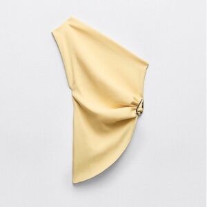 zara yellow one shoulder ruched asymmetrical top